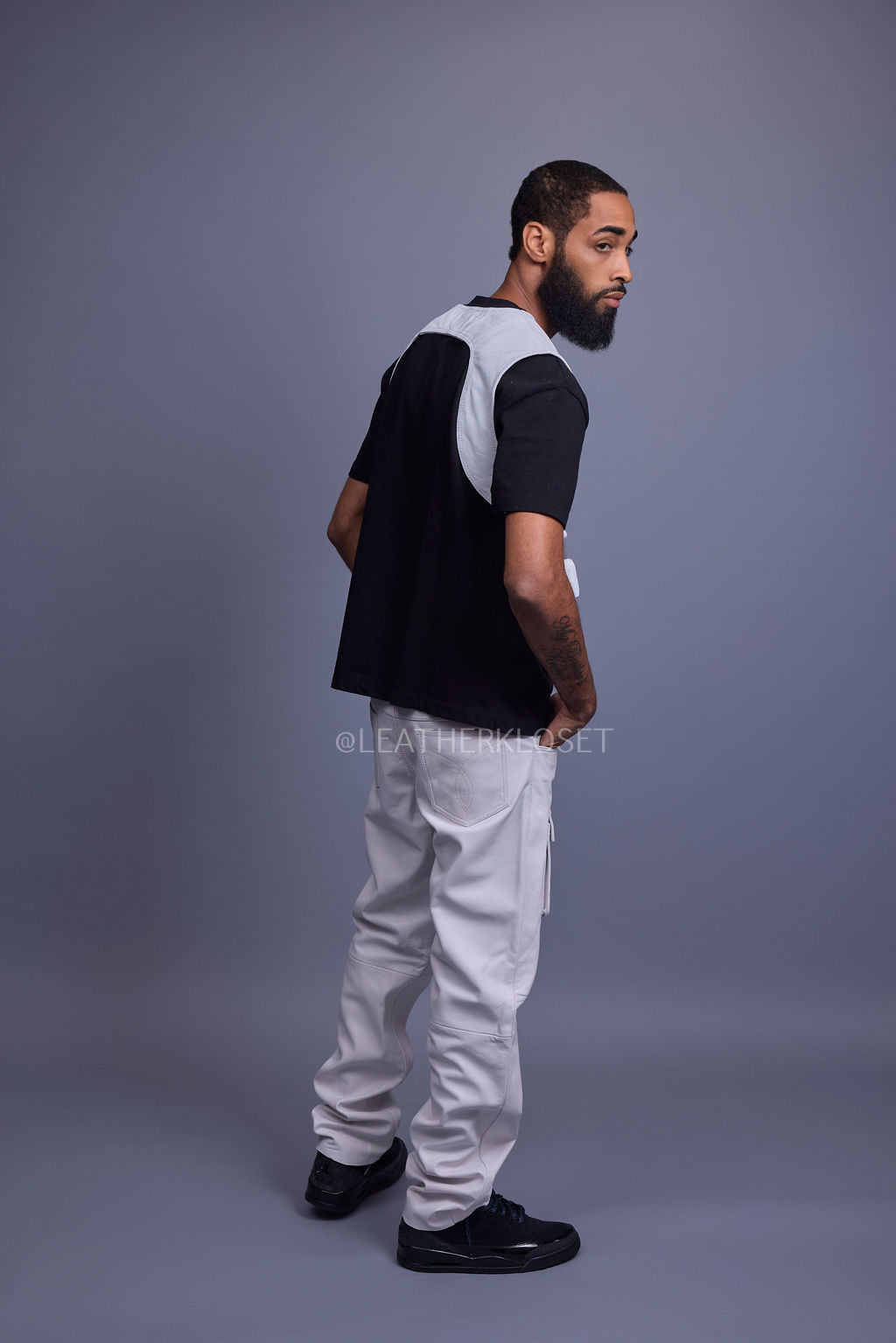 Men's Leather Holster With Leather Cargo Pants [White]