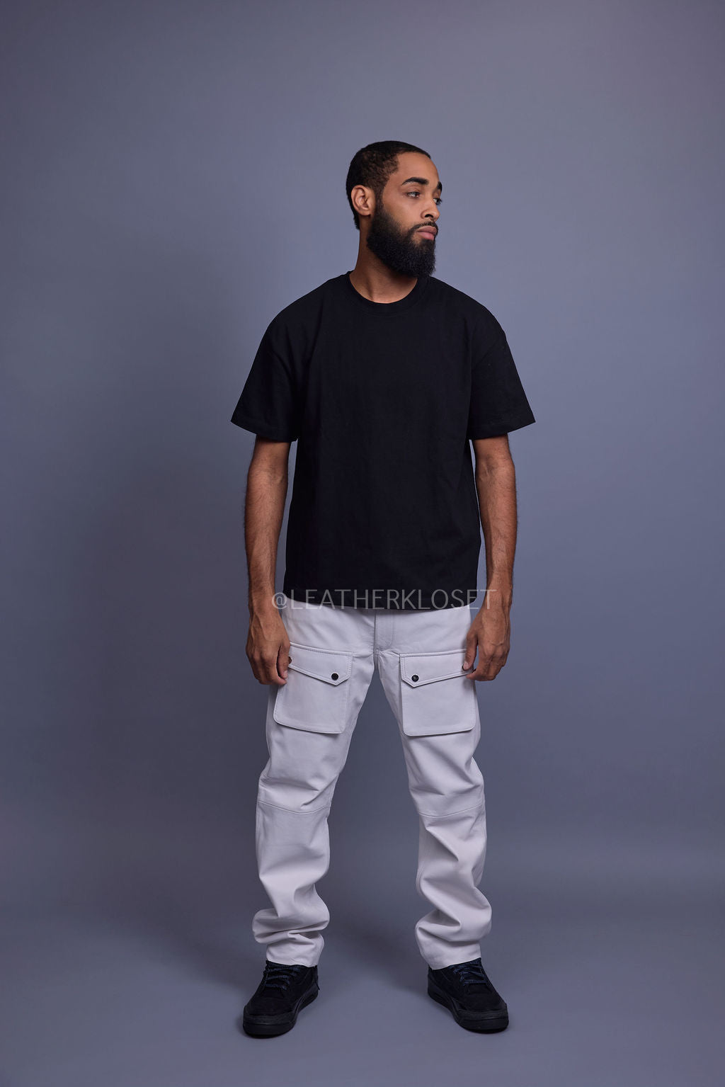 Men's Leather Cargo Jean Pants [White]