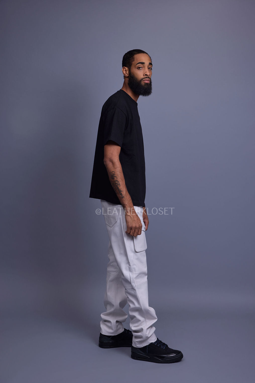 Men's Leather Cargo Jean Pants [White]