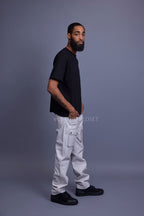 Men's Leather Cargo Jean Pants [White]