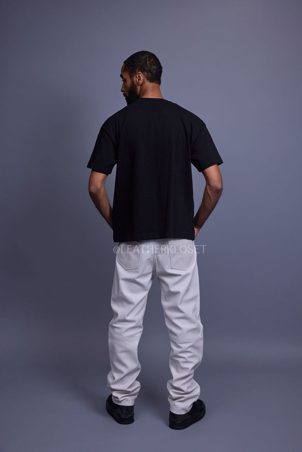 Men's Leather Cargo Jean Pants [White]