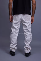 Men's Leather Cargo Jean Pants [White]
