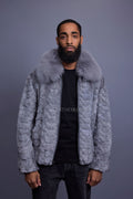Men's Mink with Fox Fur Bomber Jacket [Gray]