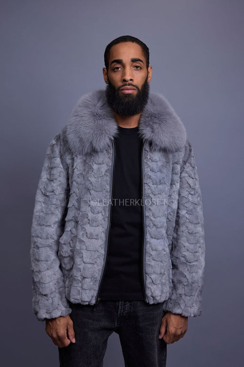 Men's Mink with Fox Fur Bomber Jacket [Gray]