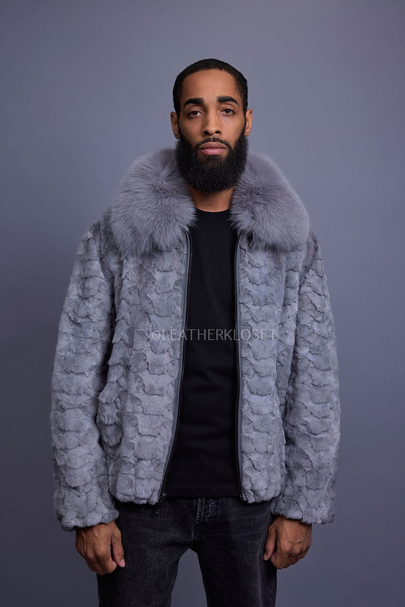 Men's Mink with Fox Fur Bomber Jacket [Gray]