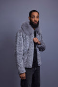 Men's Mink with Fox Fur Bomber Jacket [Gray]