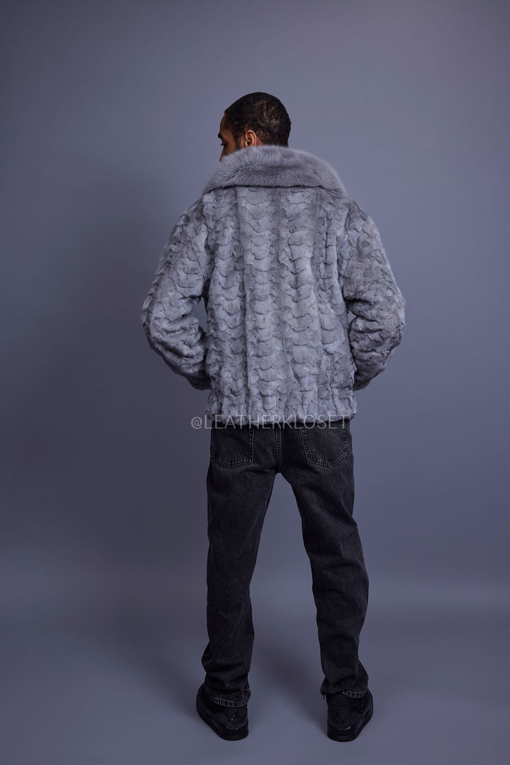 Men's Mink with Fox Fur Bomber Jacket [Gray]