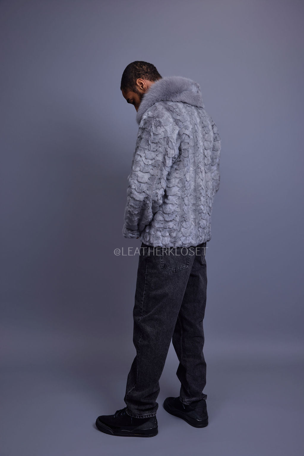 Men's Mink with Fox Fur Bomber Jacket [Gray]