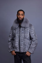 Men's Mink with Fox Fur Bomber Jacket [Gray]