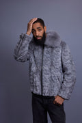 Men's Mink with Fox Fur Bomber Jacket [Gray]