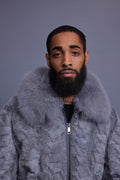 Men's Mink with Fox Fur Bomber Jacket [Gray]