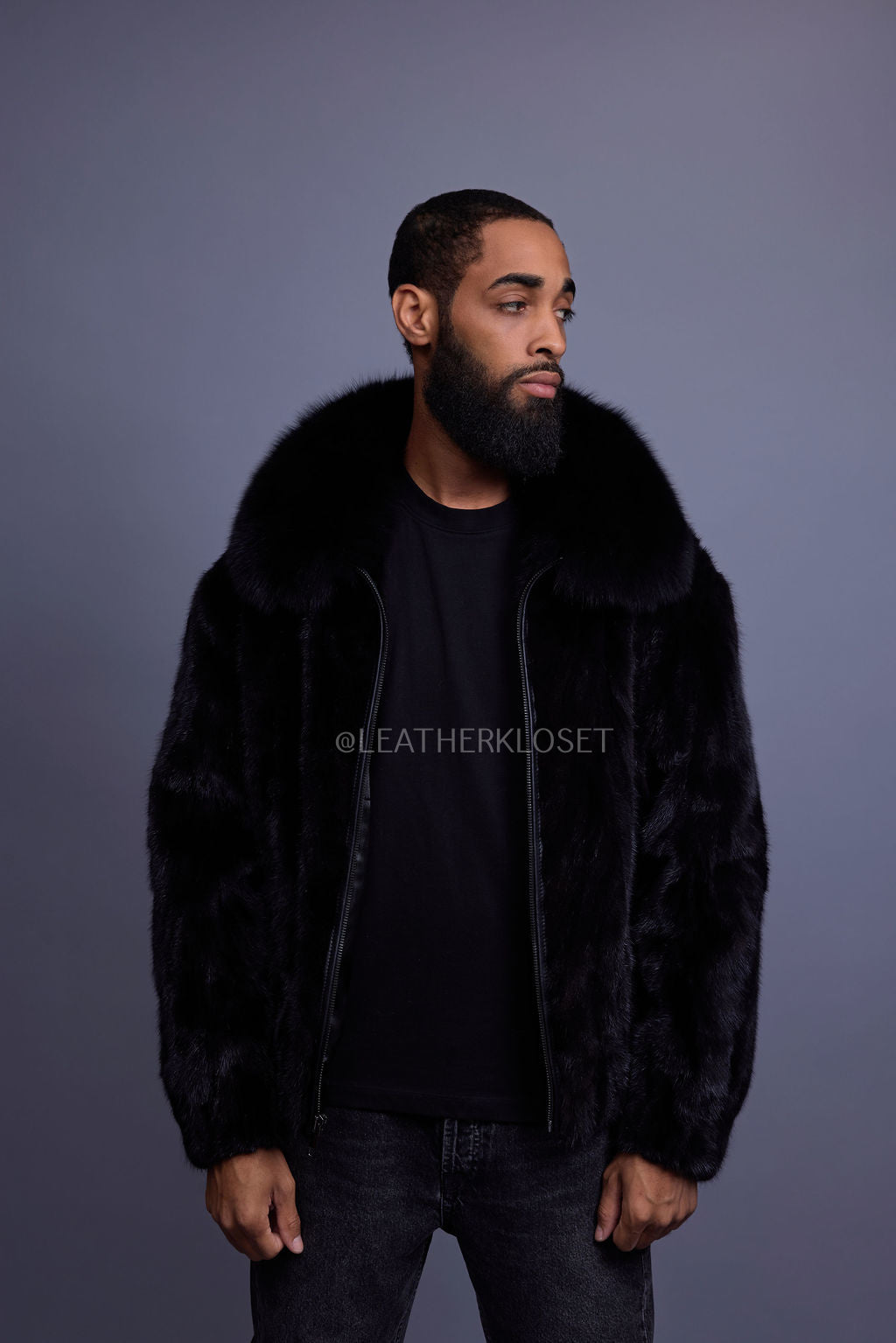 Men's Mink Bomber Jacket [Black] – LeatherKloset
