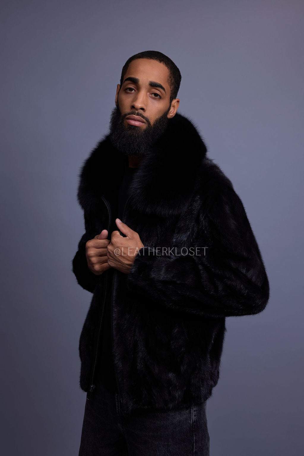 Men's Mink Bomber Jacket [Black]