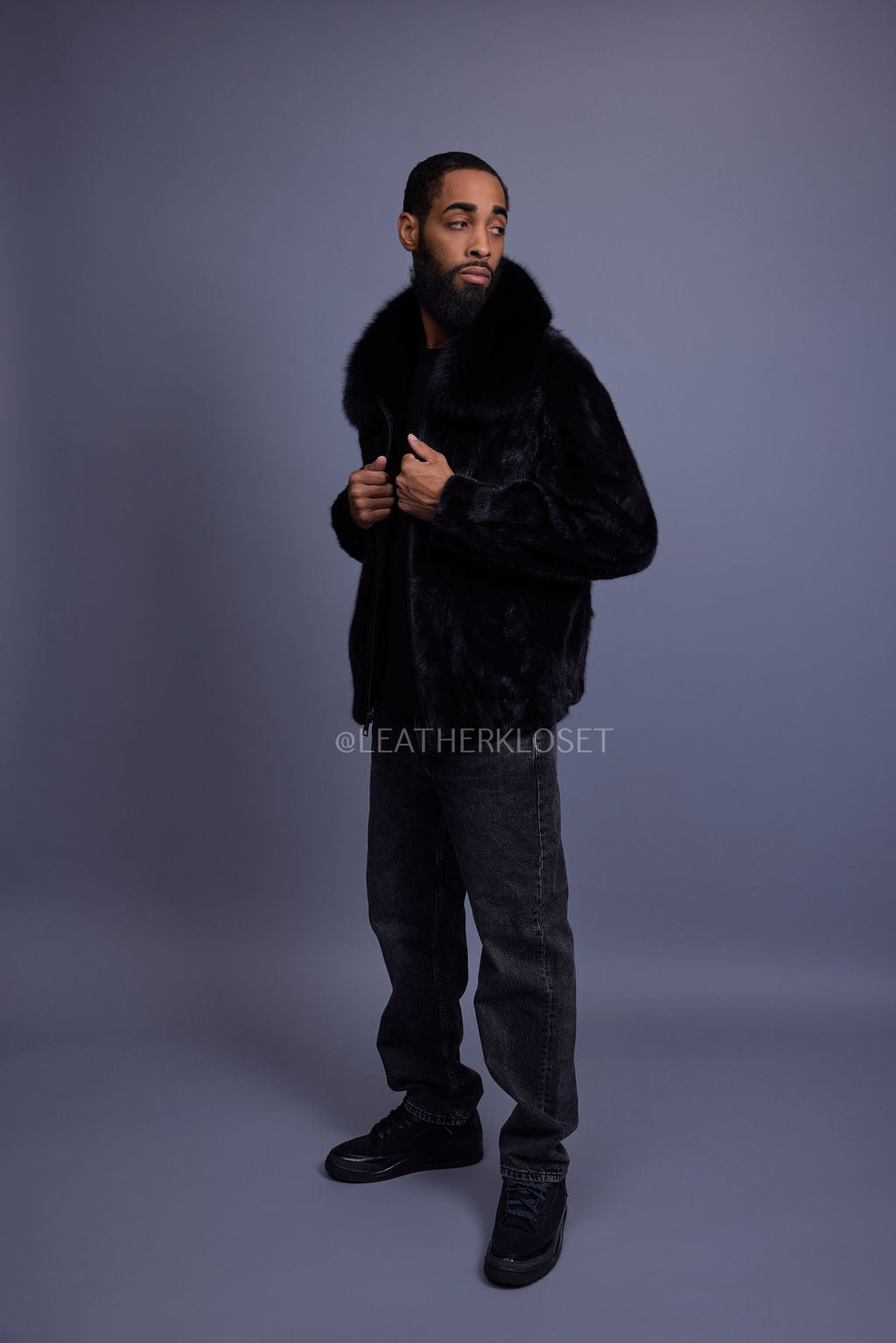 Men's Mink Bomber Jacket [Black]