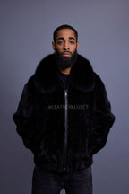 Men's Mink Bomber Jacket [Black]