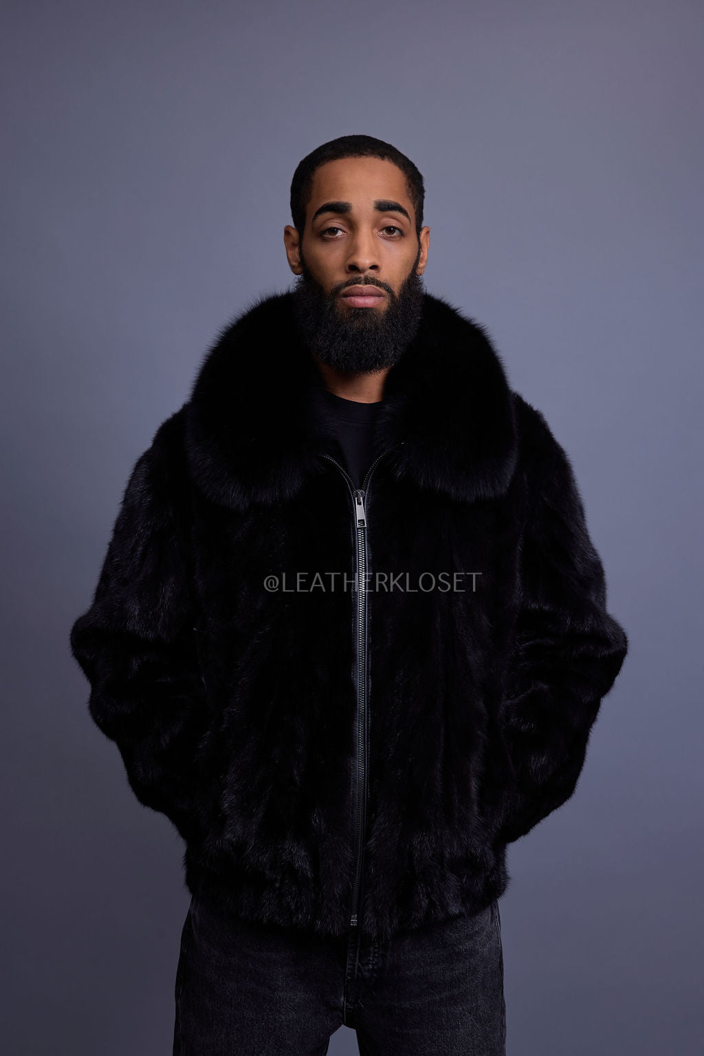 Men's Mink Bomber Jacket [Black]
