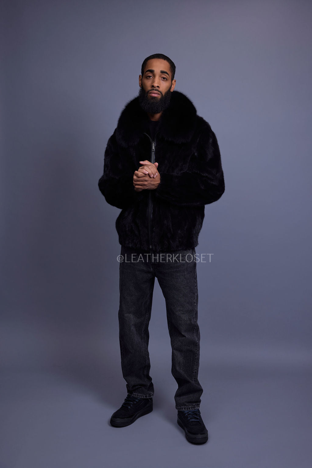 Men's Mink Bomber Jacket [Black]