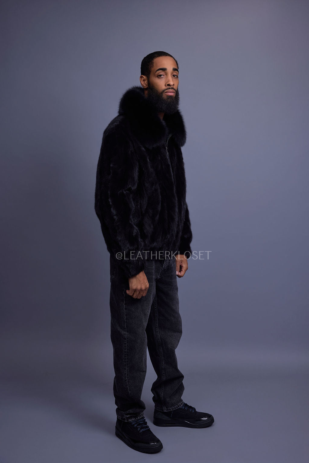 Men's Mink Bomber Jacket [Black]