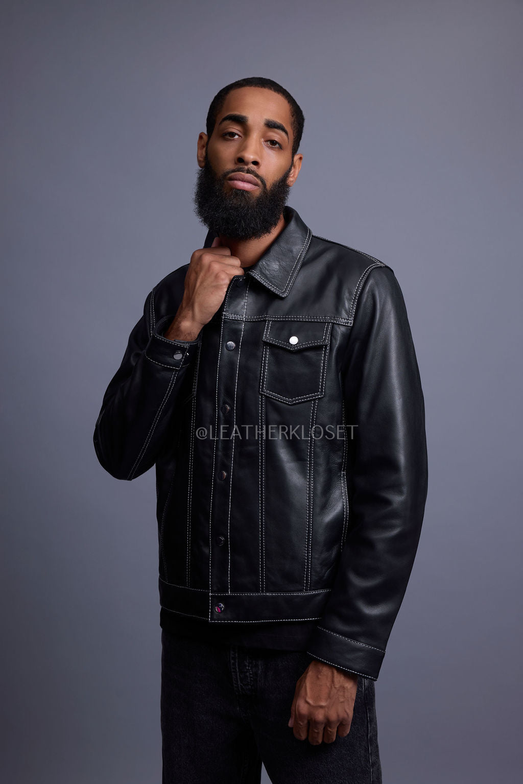Men's Dylan Jacket Leather [Black/White]