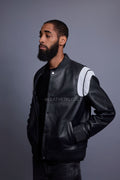 Men's Liam All-Leather Varsity Jacket [Black/White]