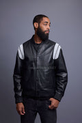 Men's Liam All-Leather Varsity Jacket [Black/White]