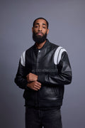 Men's Liam All-Leather Varsity Jacket [Black/White]