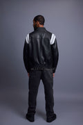 Men's Liam All-Leather Varsity Jacket [Black/White]