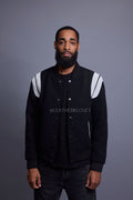 Men's Liam Wool And Leather Varsity Jacket [Black]