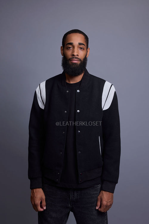 Men's Liam Wool And Leather Varsity Jacket [Black]