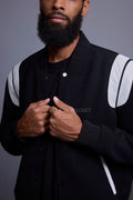 Men's Liam Wool And Leather Varsity Jacket [Black]