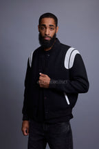 Men's Liam Wool And Leather Varsity Jacket [Black]