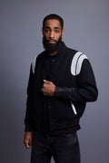 Men's Liam Wool And Leather Varsity Jacket [Black]