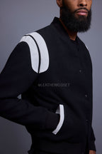 Men's Liam Wool And Leather Varsity Jacket [Black]