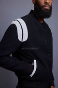 Men's Liam Wool And Leather Varsity Jacket [Black]