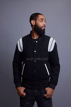 Men's Liam Wool And Leather Varsity Jacket [Black]