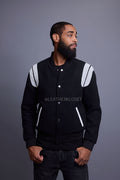 Men's Liam Wool And Leather Varsity Jacket [Black]