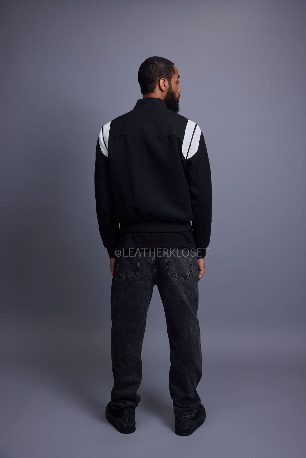 Men's Liam Wool And Leather Varsity Jacket [Black]