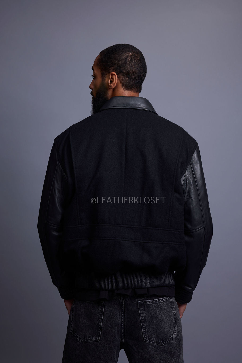 Men's Wool And Leather Pilot Jacket [Black]