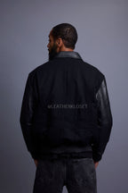 Men's Wool And Leather Pilot Jacket [Black]