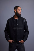 Men's Liam Wool And Leather Varsity Jacket [Black/Black]
