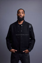 Men's Liam Wool And Leather Varsity Jacket [Black/Black]