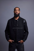 Men's Liam Wool And Leather Varsity Jacket [Black/Black]