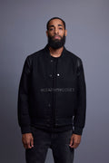 Men's Liam Wool And Leather Varsity Jacket [Black/Black]