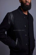 Men's Liam Wool And Leather Varsity Jacket [Black/Black]