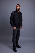 Men's Liam Wool And Leather Varsity Jacket [Black/Black]