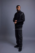Men's Liam Wool And Leather Varsity Jacket [Black/Black]