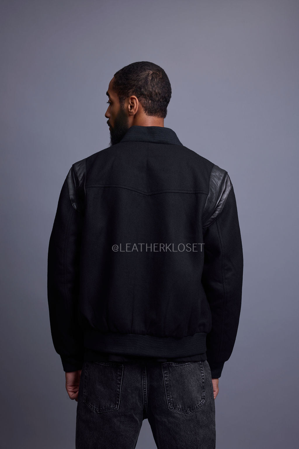 Men's Liam Wool And Leather Varsity Jacket [Black/Black]