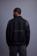 Men's Liam Wool And Leather Varsity Jacket [Black/Black]