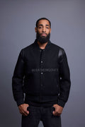 Men's Liam Wool And Leather Varsity Jacket [Black/Black]