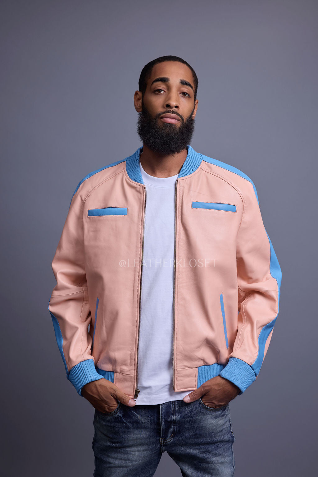 Men's Dear Summer Baseball Multi Color Jacket [Baby Pink/Baby Blue]